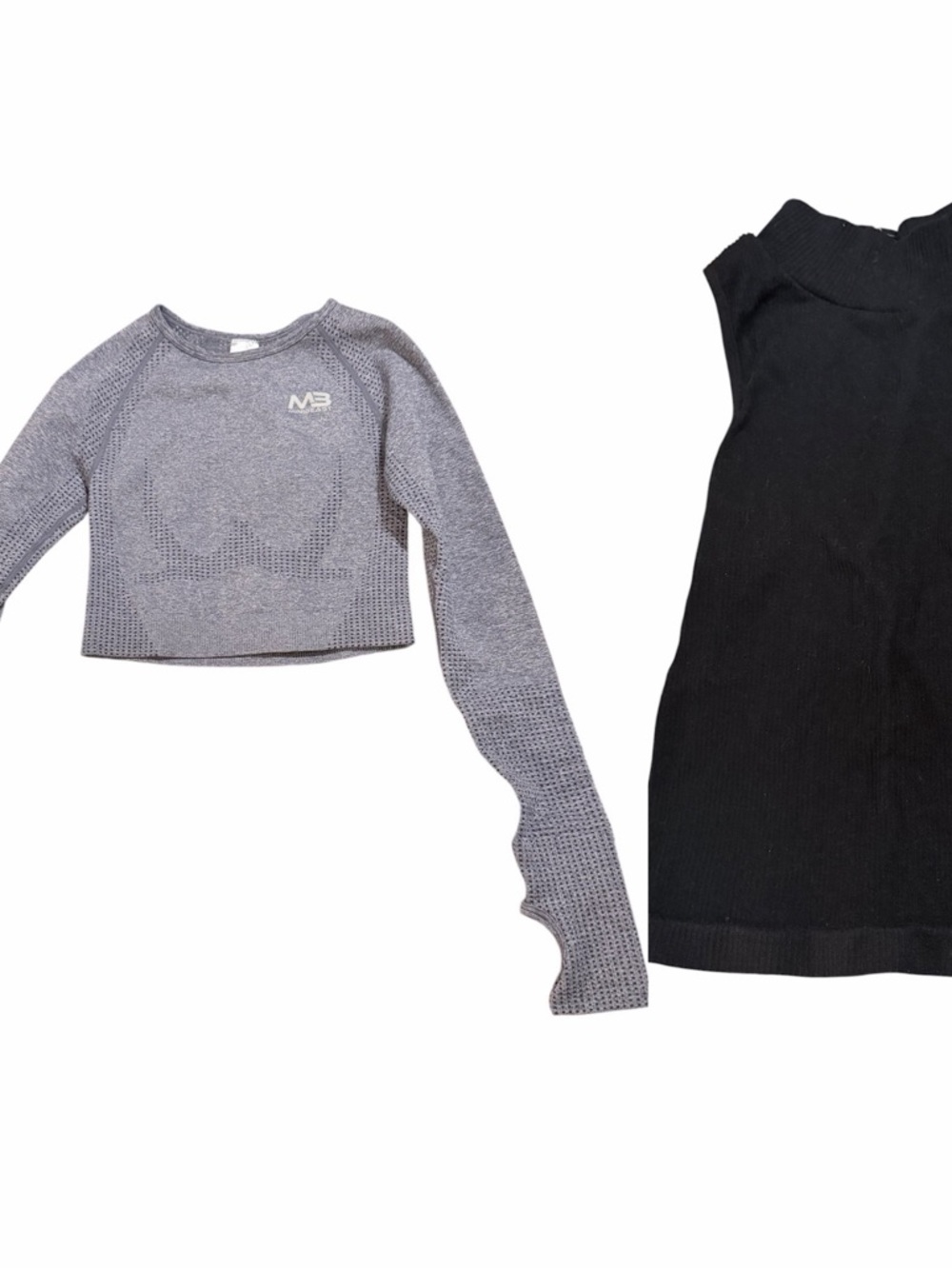Bundle Seamless Heather‎ Gray Long-Sleeve Crop Top Workout sleeveless ribbed top